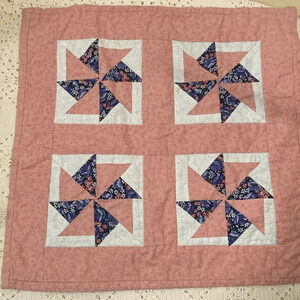 1980’s pieced windmill quilt wall hanging or table decor 17 x 17”